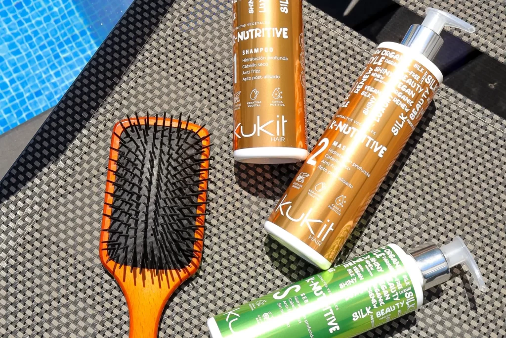 shampoo, mascarilla y sérum de nutrición e hidratación para cabello seco